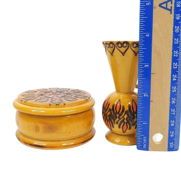 Carved Wooden Trinket Box Miniature Pitcher Engraved Numbered Vanity Decor - Picture 9 of 10